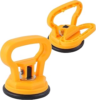 Amooca Glass Suction Cup Lifter Heavy Duty Tile Marble Suction Cup Vacuum Lifter with Handle for Granite Lifting & Window Replacement 30 lbs Load Capacity (2 Pack Yellow Small)