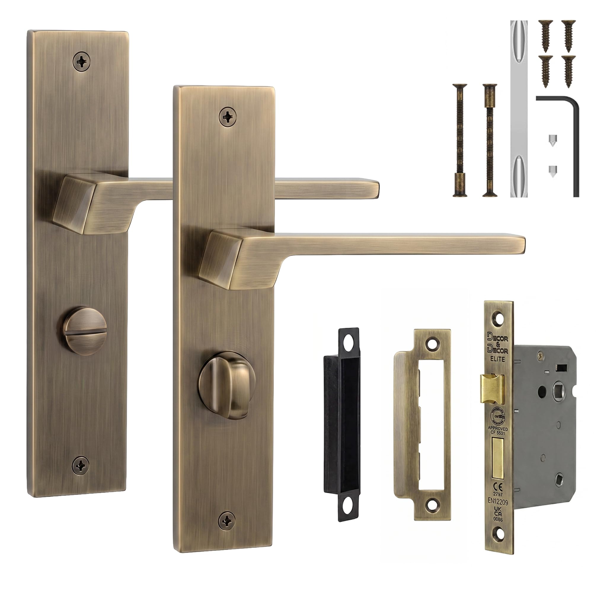 Decoranddecor Spectra Antique Brass Backplate Handles, Bathroom Kit 76mm