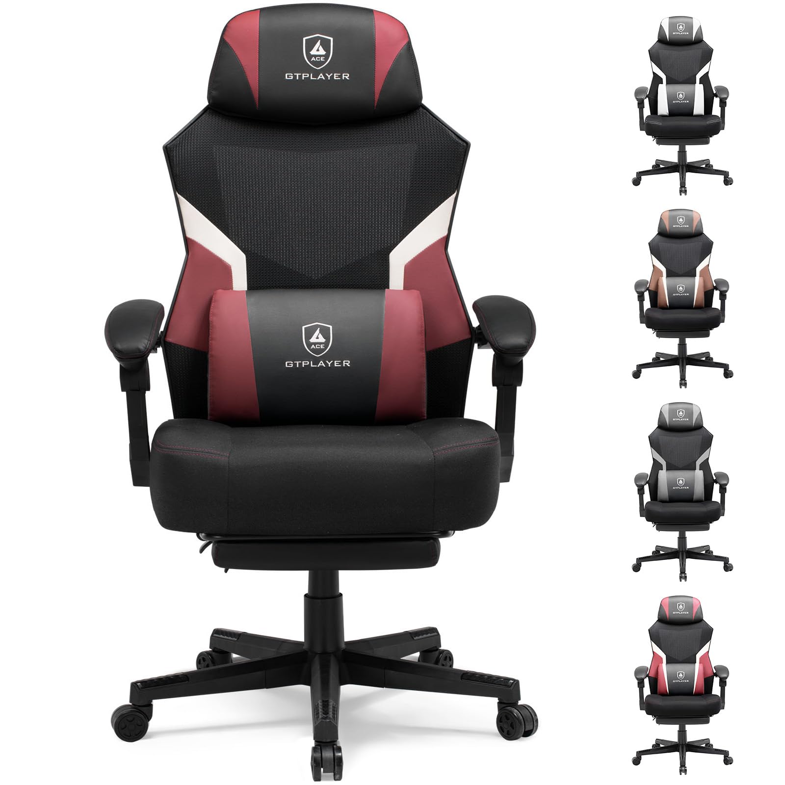 GTPLAYER Gaming Chair, Mesh Office Chairs with Footrest for Adults, Big and Tall Gamer Ergonomic Computer Chair with Height Adjustable (Red)