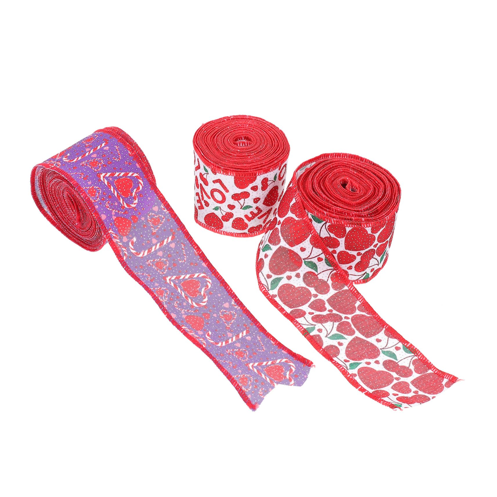 5 Sätze Draht Seitband Ribbon Ripsband Hochzeitsdekoration Party Dekoration Valentinsband Grünes Band Valentinstag-herzbänder Bänder Mit Herzmuster Polyester Rot 3 Rollen * 5