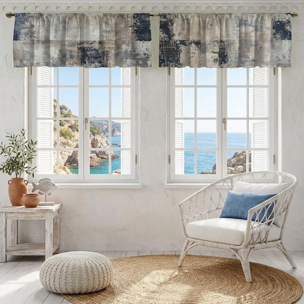 Abstract Gray Textured Valance, Modern Unisex Art, for Window décor, Farmhouse Style Rod Pocket Valance, Suitable for Bathroom, Bedroom, Living Room, 54 x 18 inches.