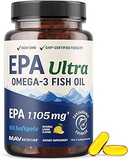 EPA Ultra 1,105MG | Heart Health & Cellular Function Support | Omega 3 Fish Oil | 1,650MG Total Omega-3 Fatty Acids | High Strength EPA Supplement | Sustainably Sourced & Gluten-Free | 60 Ct.