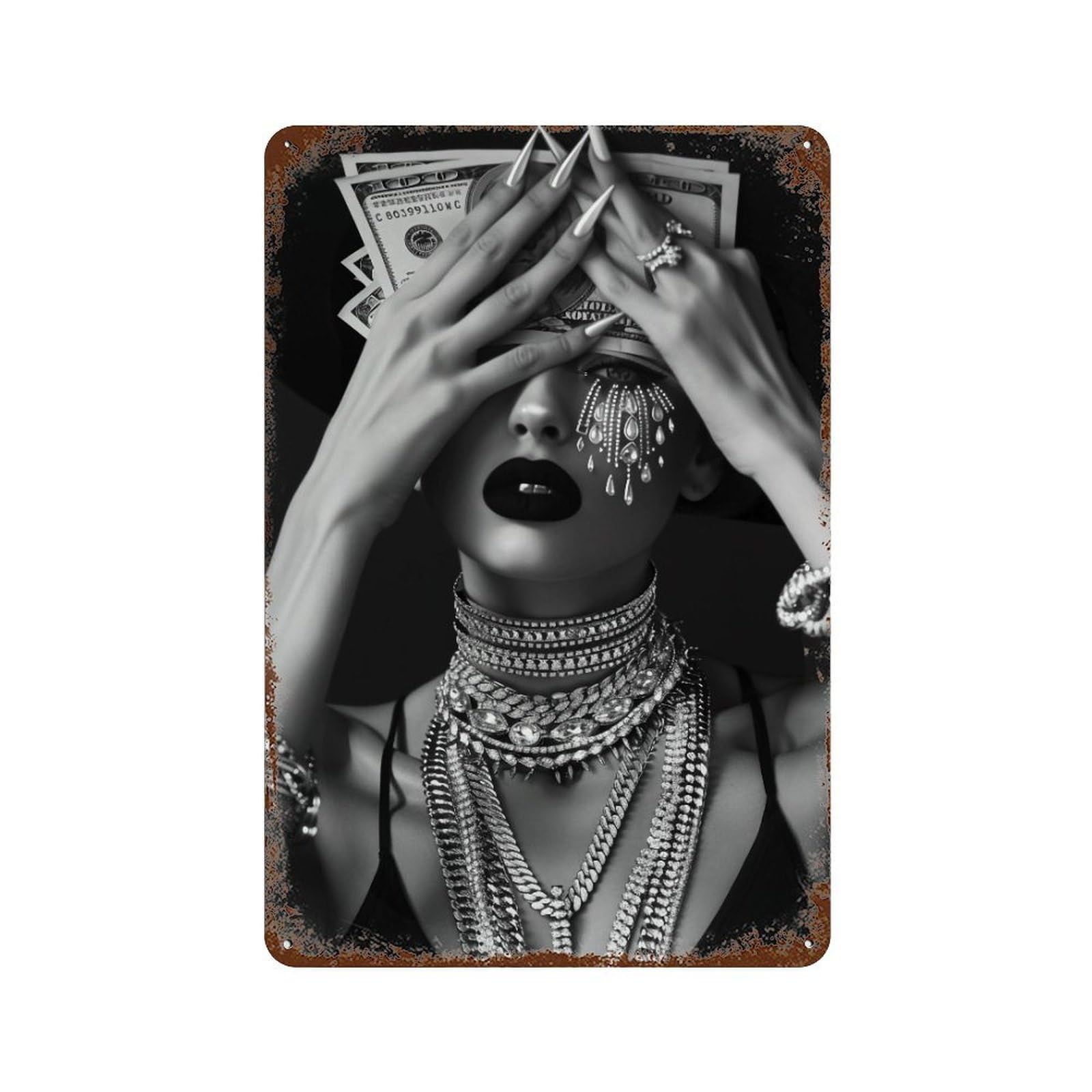 FHUYEURHRY Money Face Woman Black And White Wealth 03 Wall Decor Retro Iron Vintage Art Metal Tin Sign Poster Modern Home Cofffee Club Art Bar Shop Decorations Style-26 30x20cm