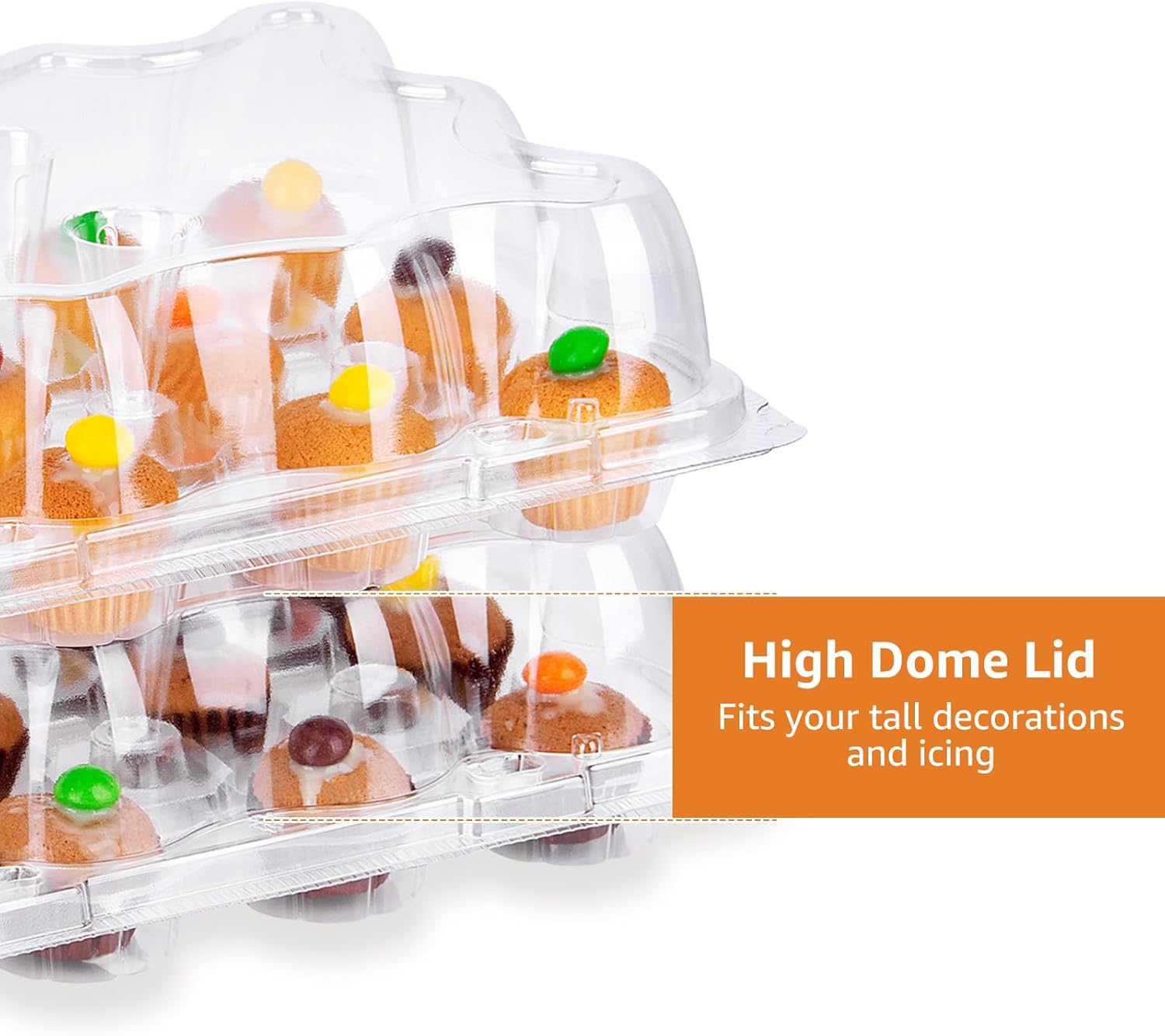 48 Pack 12-Compartment Mini Cupcake Containers, 12 Count Clear Plastic Cupcake Holder with Detachable Lid, High Dome, Mini Size Cupcake Carriers Boxes for Cupcakes, Muffin, BPA-free