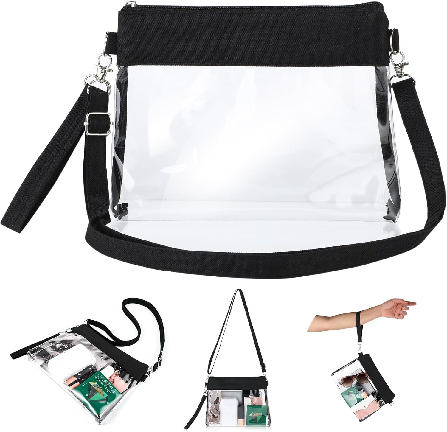 cobee Clear PVC Crossbody Makeup Bag, PU Leather Travel