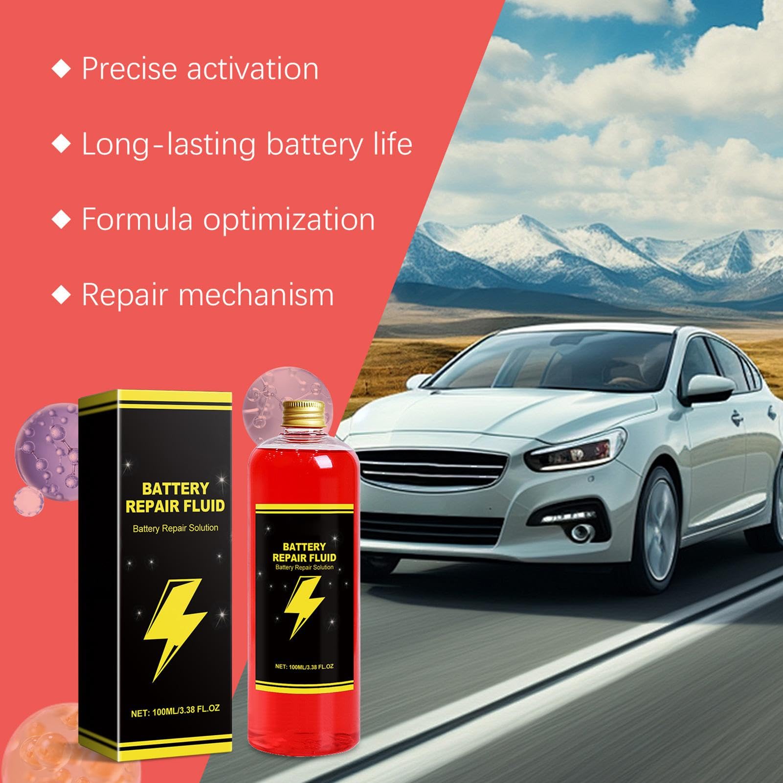 Riparazione della batteria, 100 ml, liquido di riparazione della batteria 'auto, per auto e moto, recupero della batteria, ottimizzazione delle prestazioni, soluzione ecologica per la