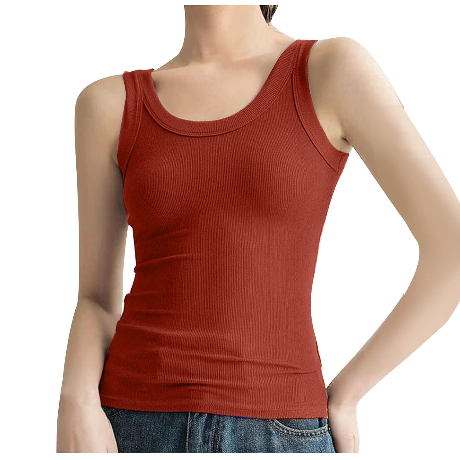 XUNRYAN Tank Tops Womens Knit Ribbed Slim Fit Tanks Sleeveless Vest Slim Fit Camisole Wide Strap Camisole Fashion