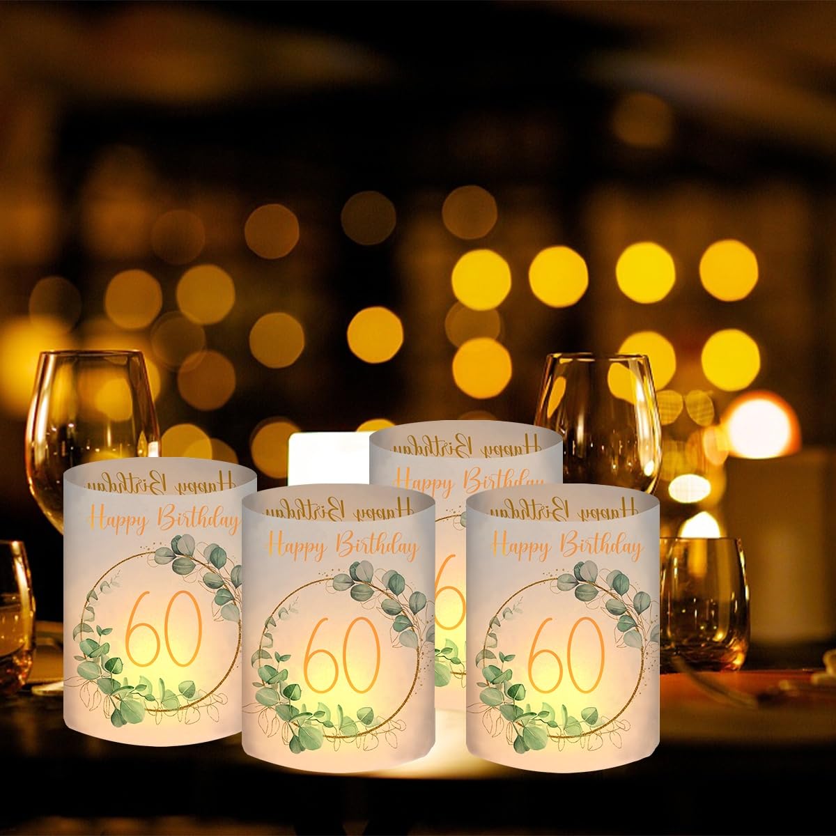 Lot de 12 photophores décoratifs de table pour 60 ans Happy Birthday