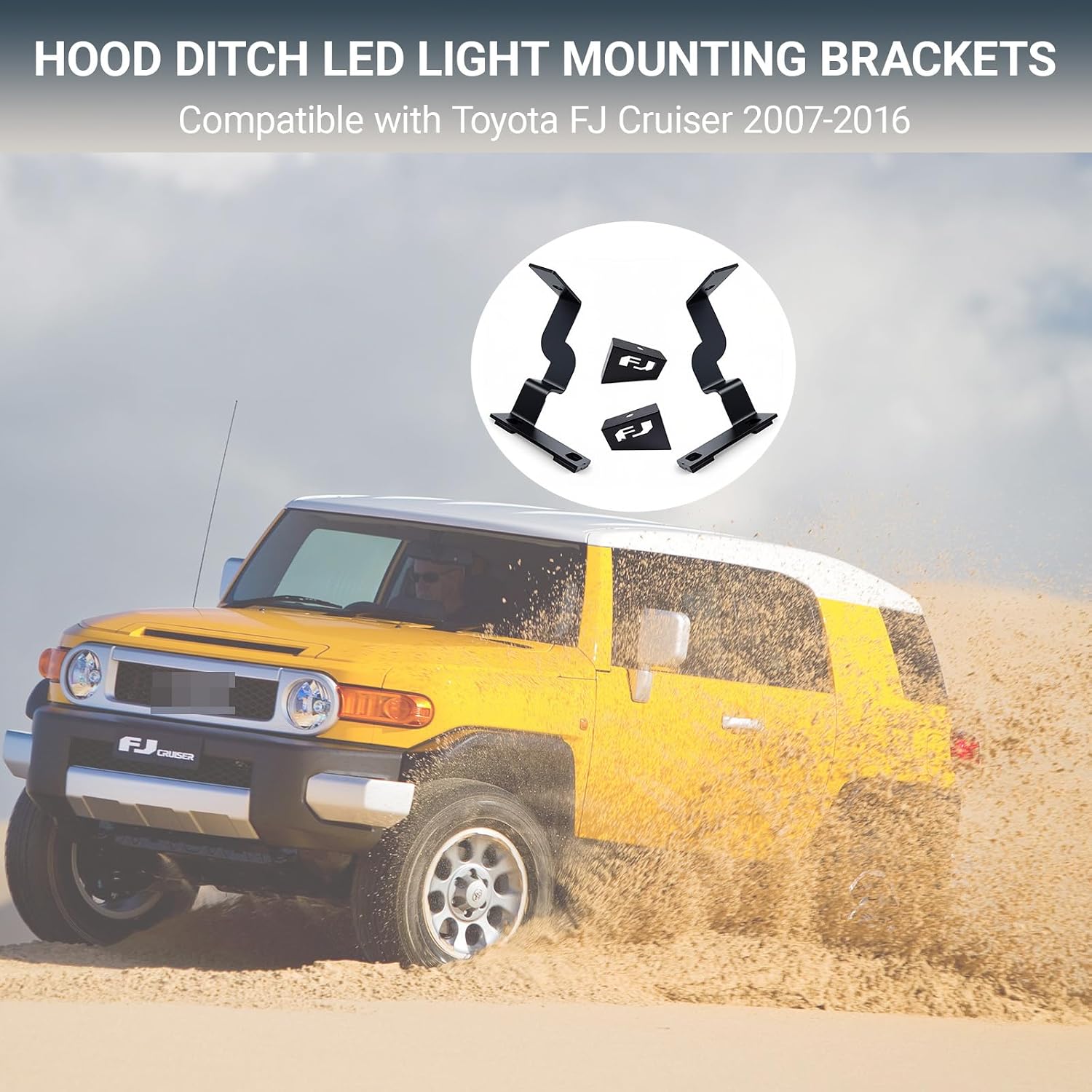 Hood Ditch LED Light Mounting Brackets,LED Front Cowl Light Mounting Bracket Kit Compatible with Toyota FJ Cruiser 2007-2016 (Style A)