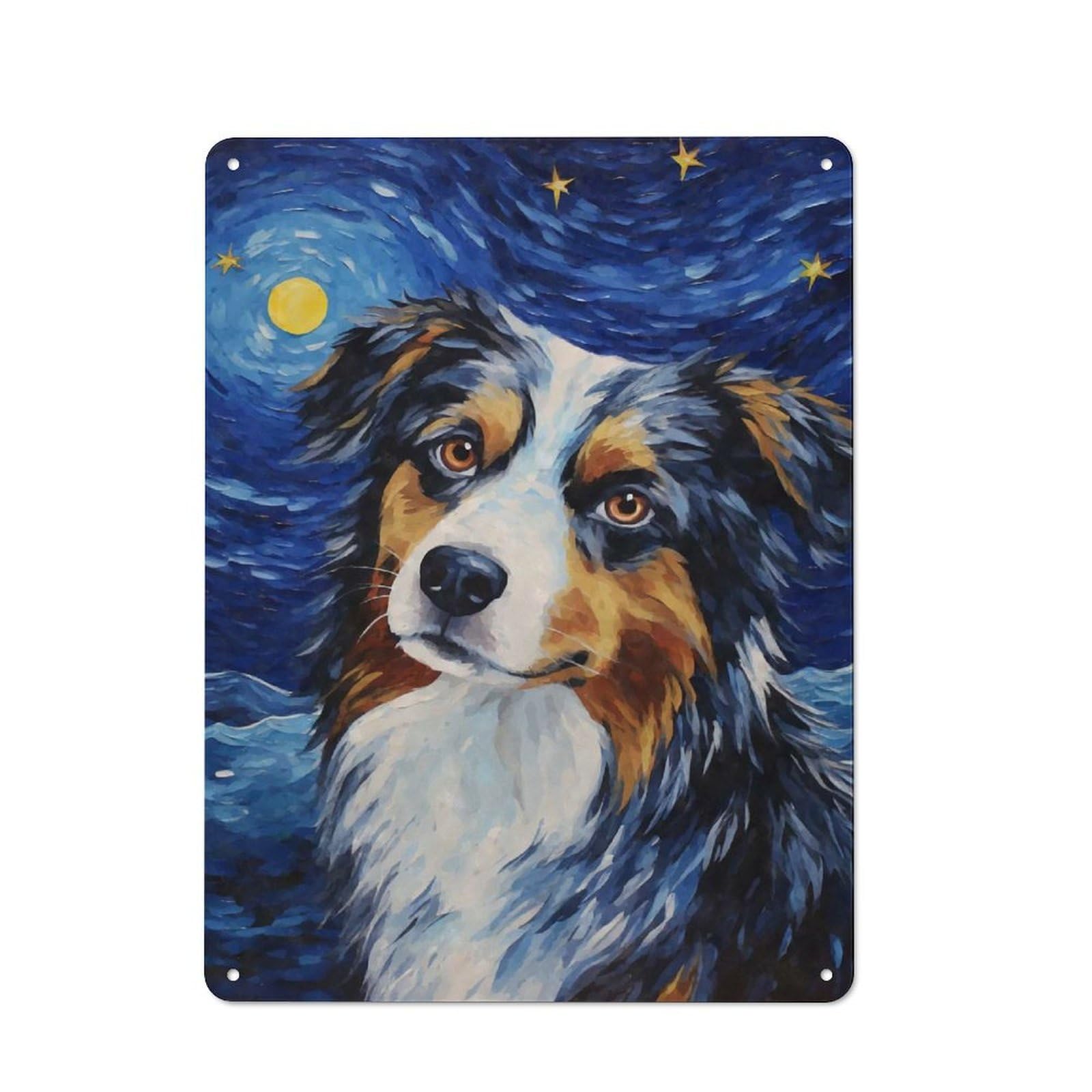 Loft Style Metal Wall Art Sign 40x30cm Featuring Australian Shepherd Night, Urban Room Decor for Loft, Studio, Office Or Creative Room