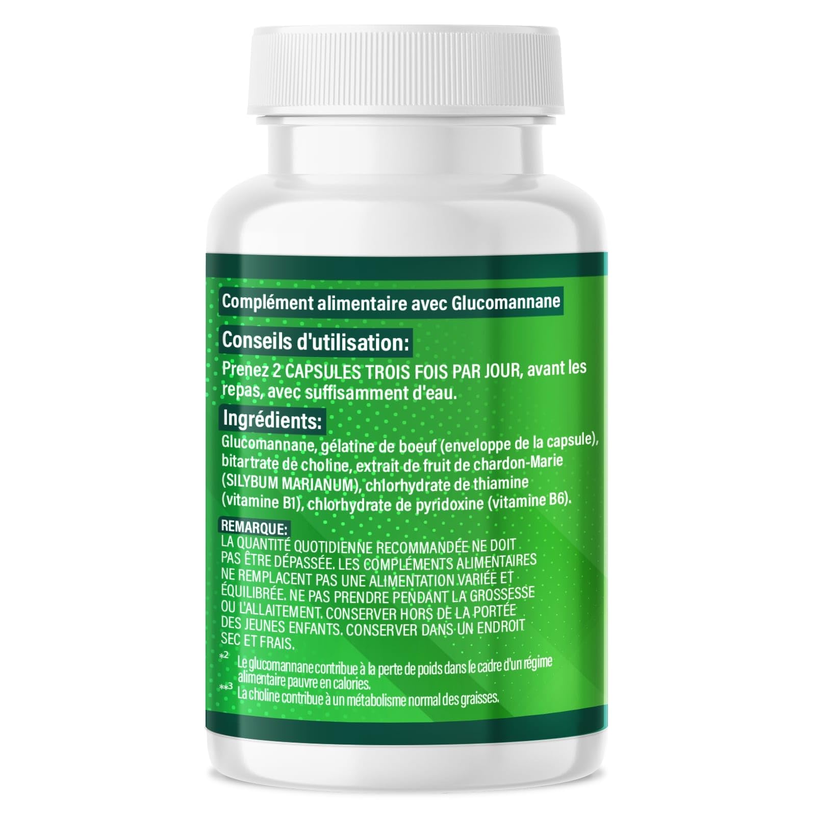 GREEN BURN® Capsules anti-appétit – Extrêmement dosé avec glucomannane, choline, vitamine B1 + B6 – Complément alimentaire pour femmes et hommes – Soutien pour la perte de poids et le métabolisme –