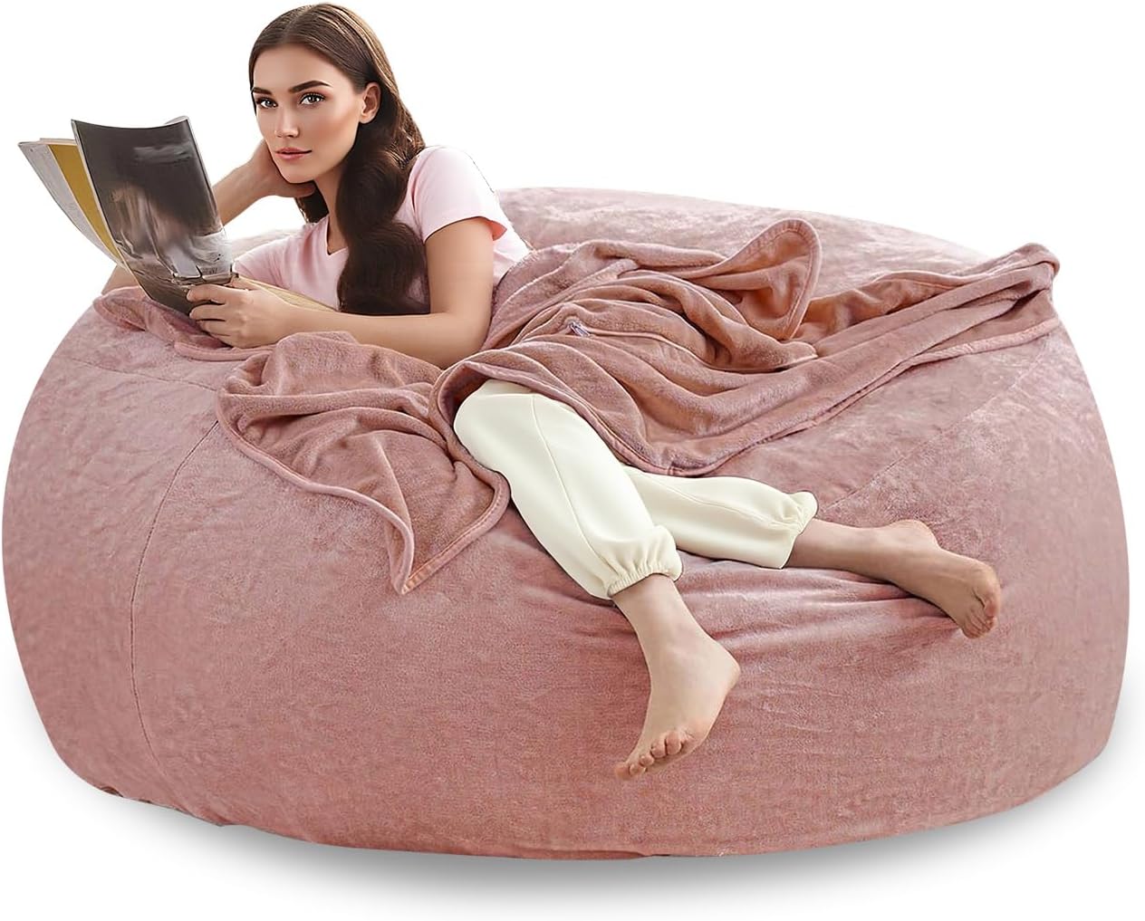 Big Bean Bag Chairs for Adults ,Bean Bag Chair with Filler Memory Foam Chair Super Soft Plush, Living Room Furniture, Suitable for bedrooms, Comfy Lounge Reading Chairs (Pink, 5FT-5959"24")