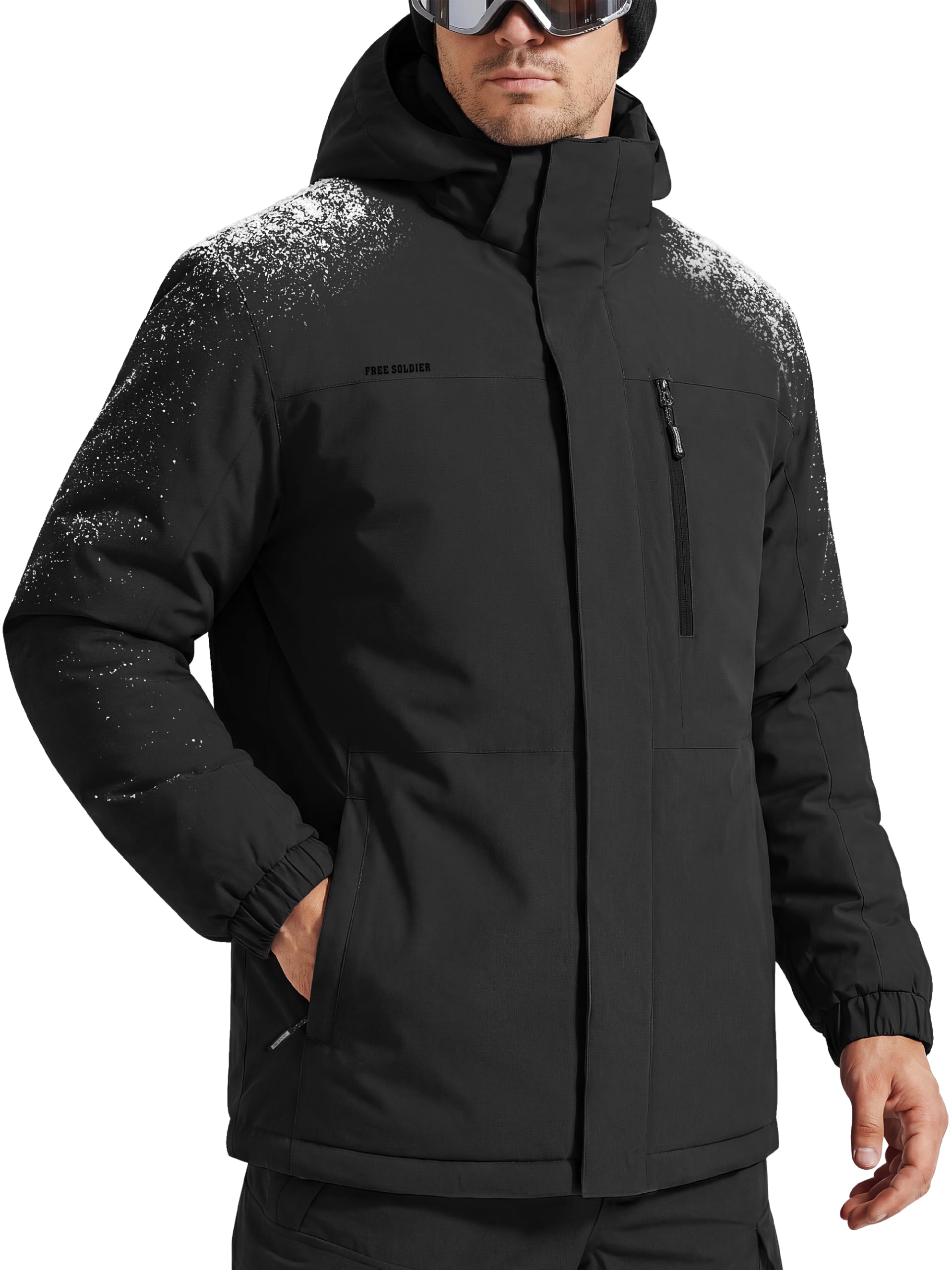 FREE SOLDIER Mens Waterproof Ski Snow Jacket Fleece Lined Warm Winter RainCoat Windbreaker Snowboarding Jacket with Hood