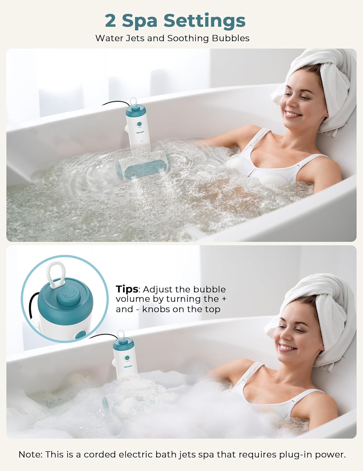 Bath Jets for Tub,Portable Jet Spa for Bathtub with Dual Hydro Jets for Tub Creates Soothing Bubbles, Bath Jet Spa for Relax Spa Bath at Home Use for Women, Blue (Corded)