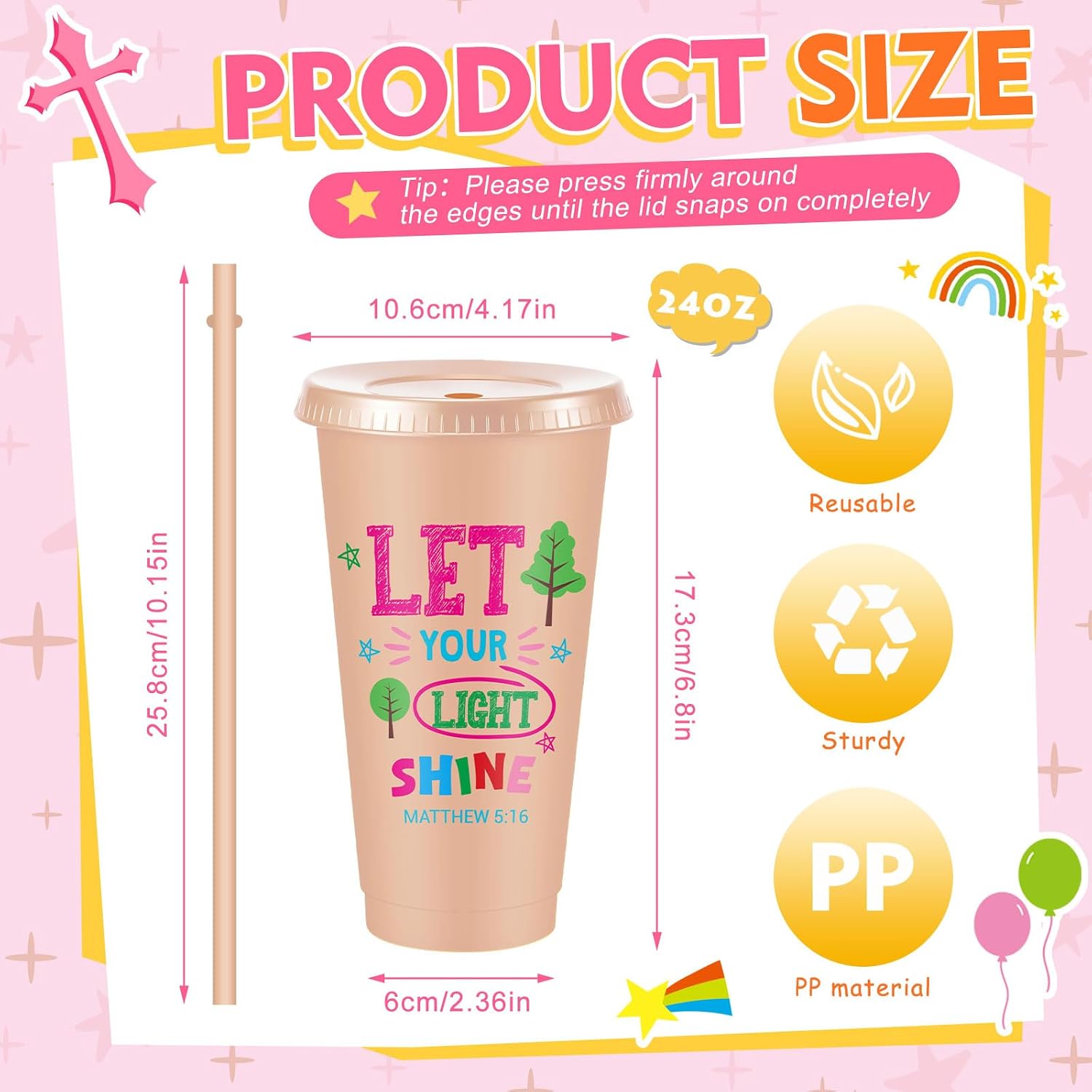 Uiifan 30 Christian Kid Cup with Lids Straws, Back to School, Light Morandi image 2