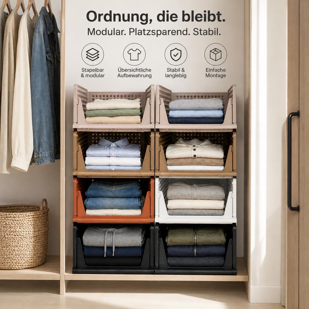 RMAN Organizer Armadio di 8 Pezzi Cassetti per Armadio Interno Organizer Armadio Plastic Contenitori Salvaspazio per Camera da letto, Casa, Cucina, Bagno, Marrone | organizer guardaroba, scatole portaoggetti, vestiti, biancheria intima, top, pantaloni, cr