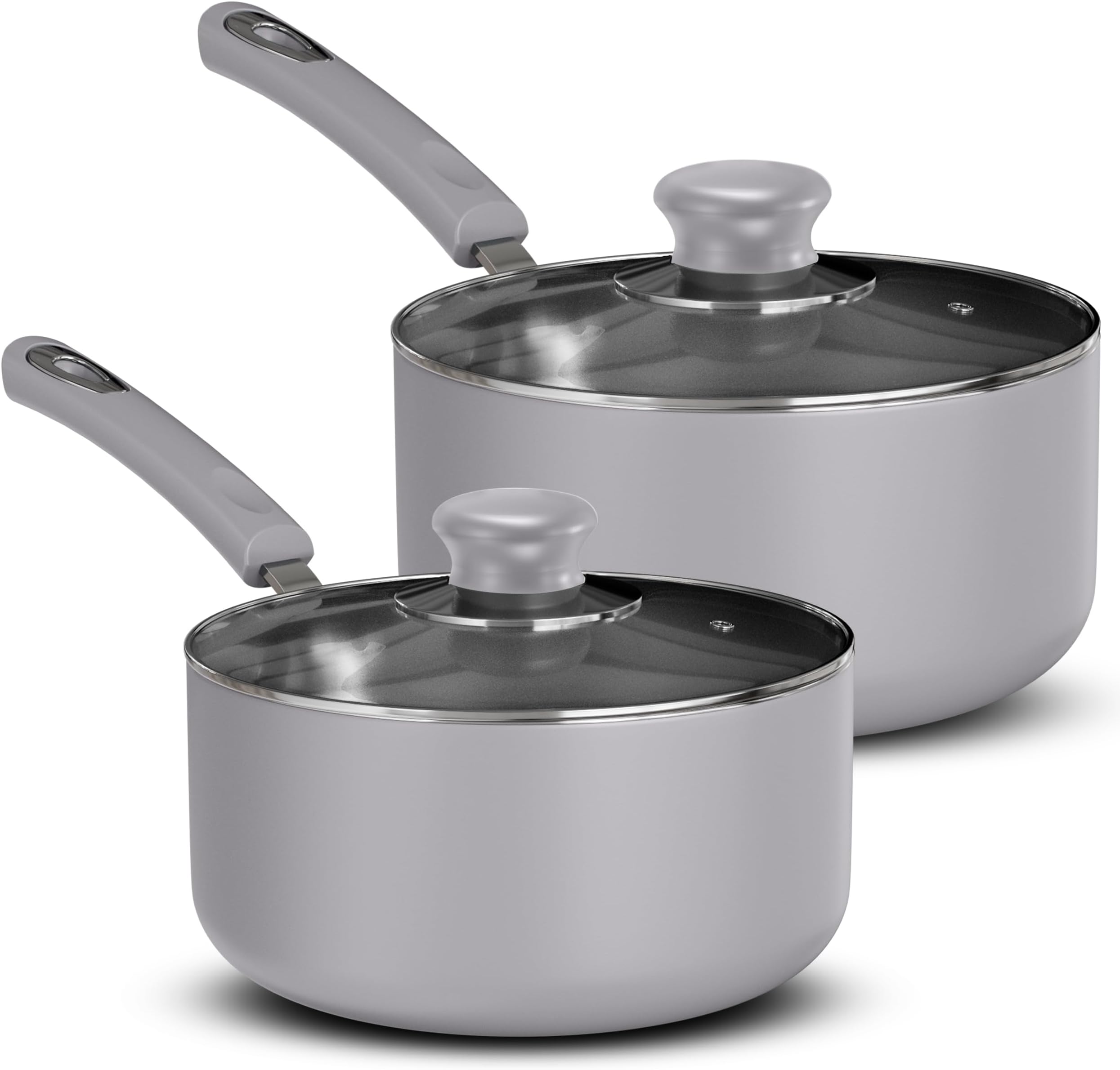 Utopia Kitchen Nonstick Saucepan Set with Lid, 1 Quart and 2 Quarts Multipurpose Pots Set for Home Kitchen or Restaurant (Silver-Black)