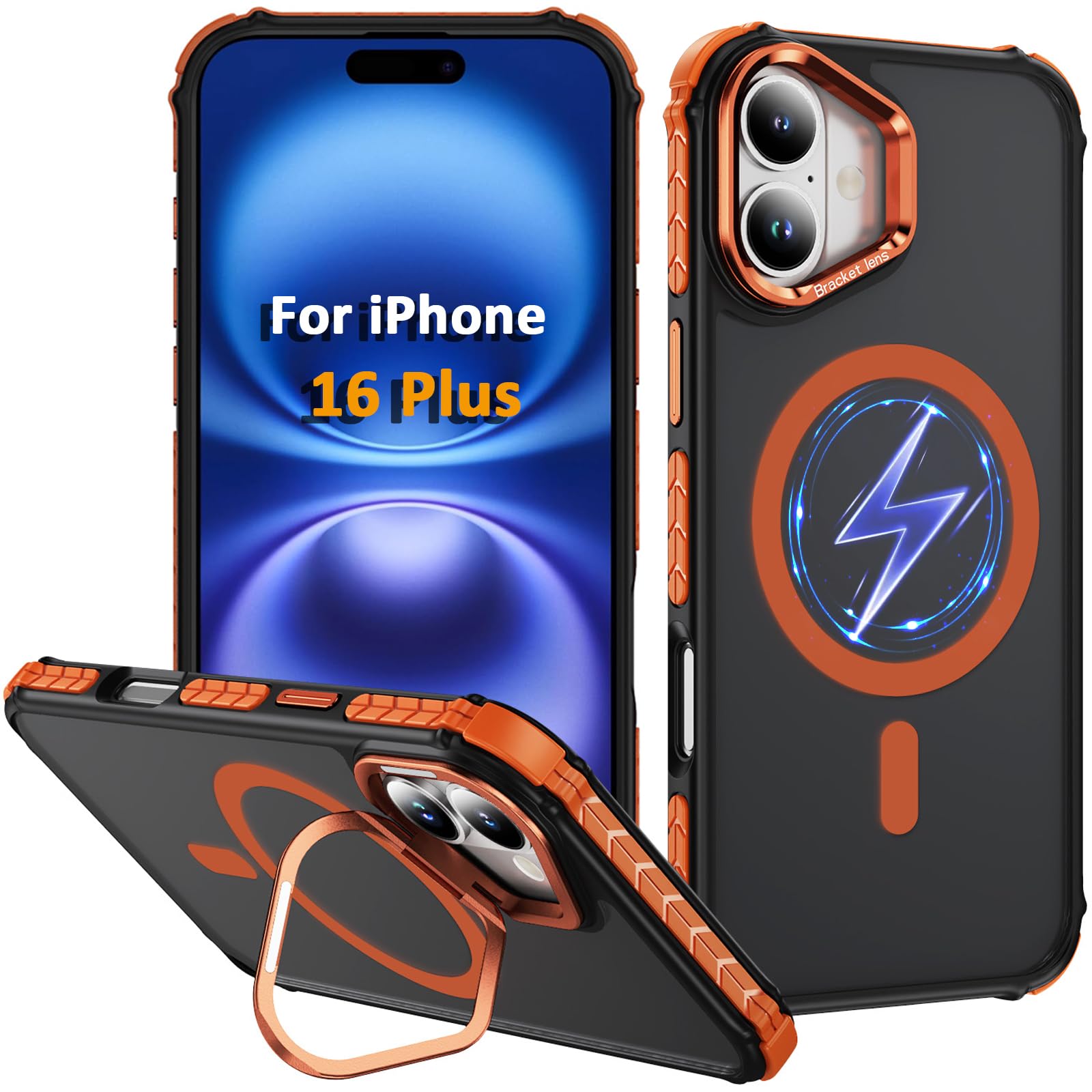 Coque iPhone 16 Plus Magsafe orange 6,7 pouces antichoc avec support - 8