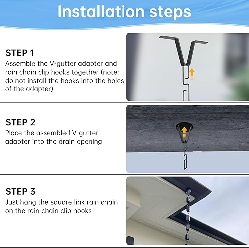 Miniatura 4 de Famiron 1 pieza cadena de lluvia cuadrada, cadenas de lluvia negras para canaletas de 8.5 pies, aluminio duradero recubierto en polvo negro, cadenas