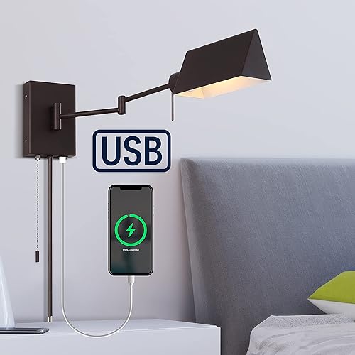 Miniatura 2 de JONATHAN Y JYL6015A Arlo - Aplique de pared LED con brazo oscilante individual de 22 pulgadas, 1 luz, de hierro cableado, cadena de tracción, puerto