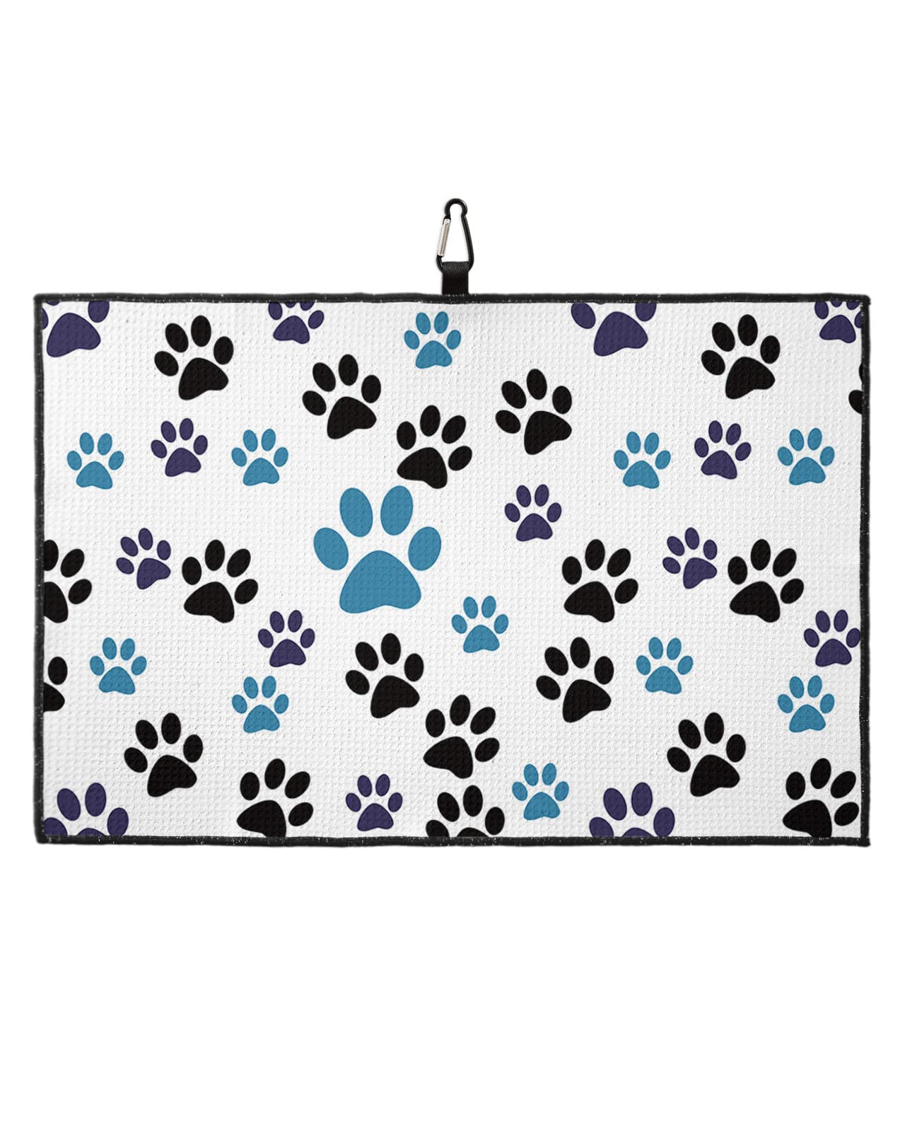 ARTSHOWINGARTSHOWING Dog Paw Print Golf Towel 24x16in, Absorbent Water Quick Dry Microfiber Golf Towel with Clip, Soft Sports Towel Golf Accessory for Men Women, Gift for Golf Fan, Blue Black Pet Footprint
