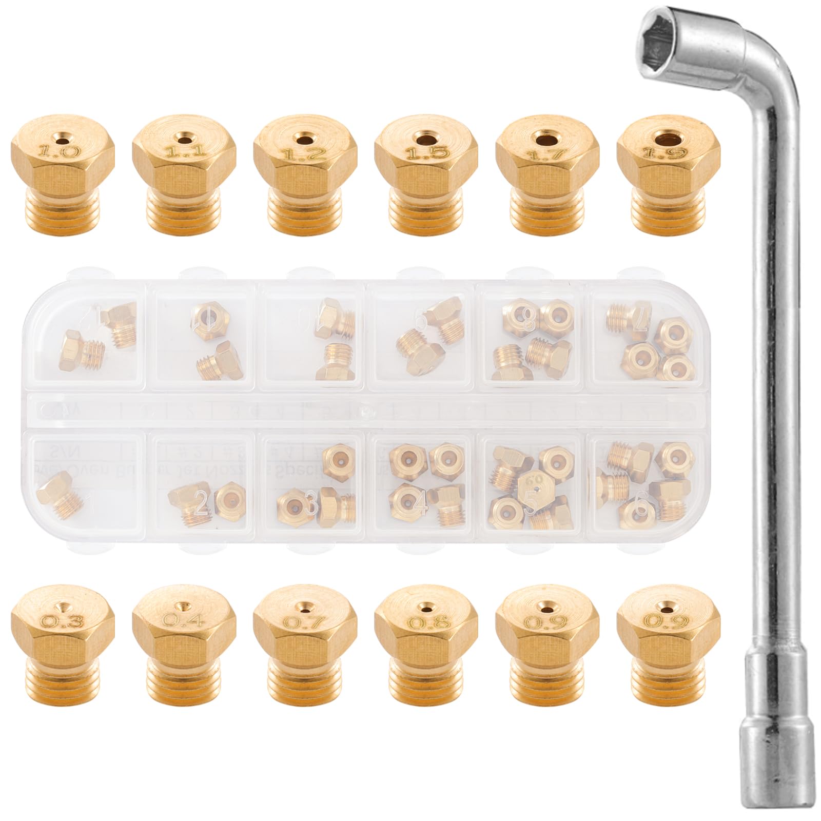 Photo 1 of Propane Natural Gas Conversion Kit, Brass Jet Nozzle Compatible with Weber, Samsung, Frigidaire, Bosch, Whirlpool, 36 Pcs M6x0.75 Brass Orifice Nozzles 0.5mm for Gas Grills, Stoves & Ovens
