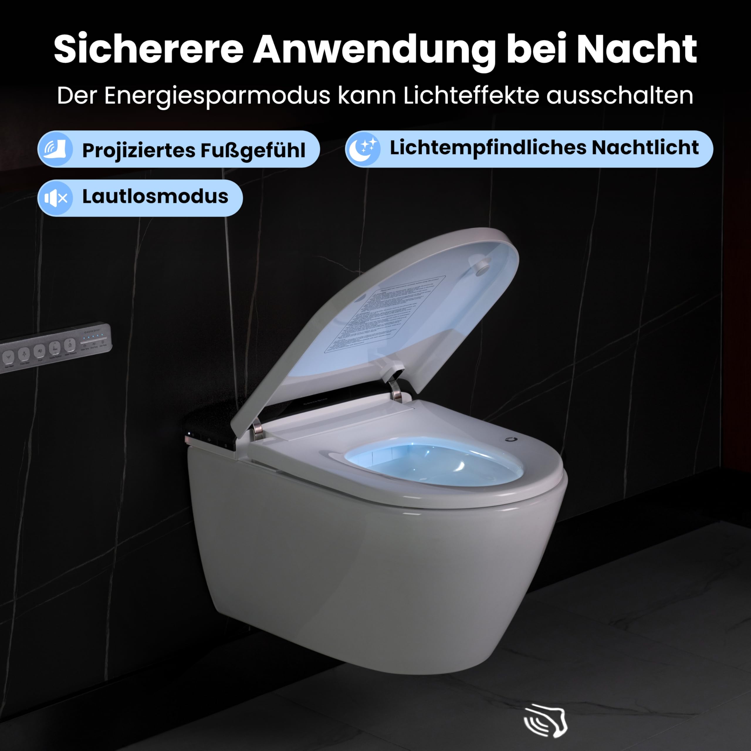 Casta Diva WC z bidetem kompletny zestaw z UV-sterylizacją, wiszące WC z funkcją bidetu, podgrzewane siedzenie, funkcja odkamieniania i neutralizacji zapachów, automatyczne otwieranie i zamykanie