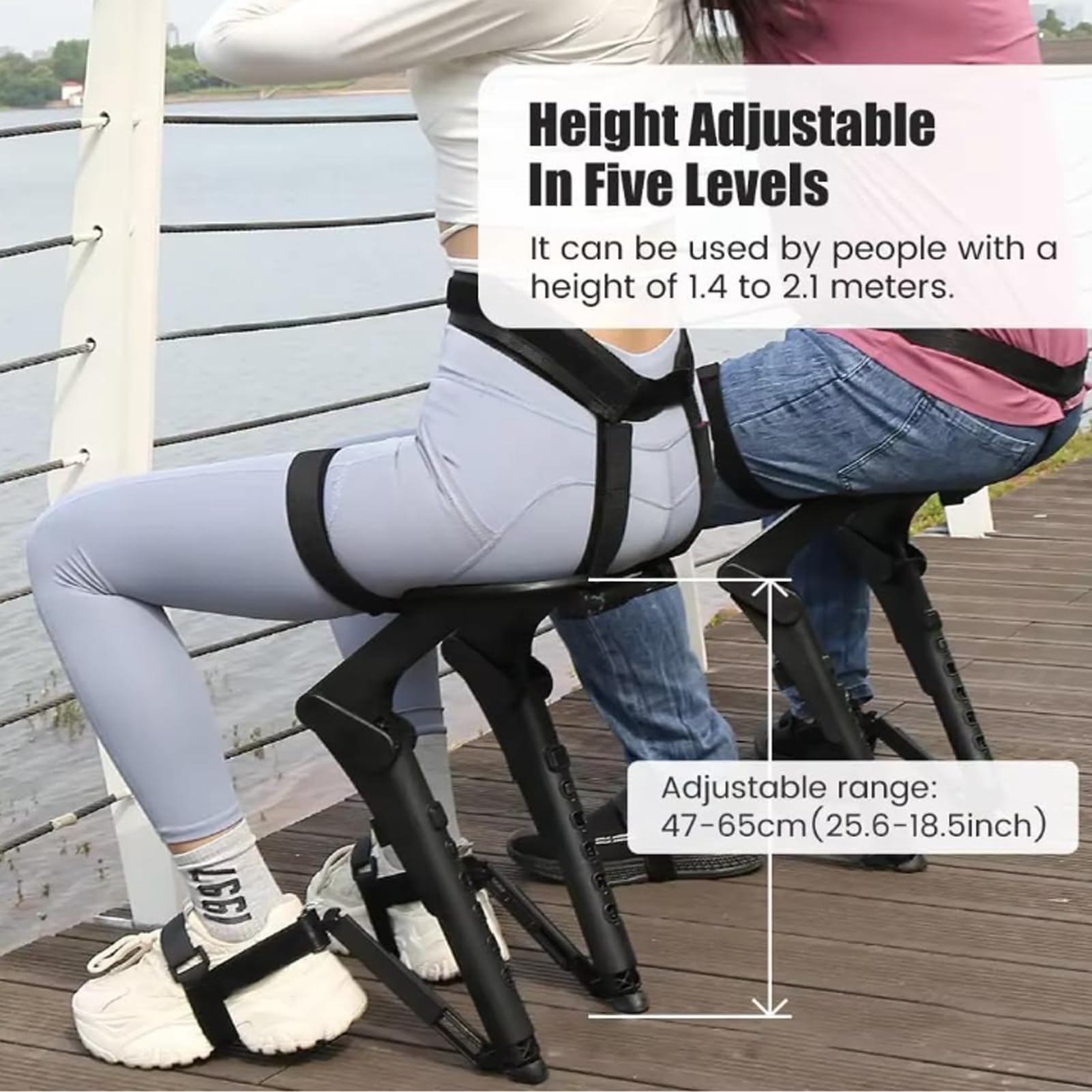 Silla portátil, asiento invisible ajustable de 5 niveles, soporte ergonómico portátil sin silla para trabajo de pie, rango de altura de 1,4 a 2,1 m (rojo)