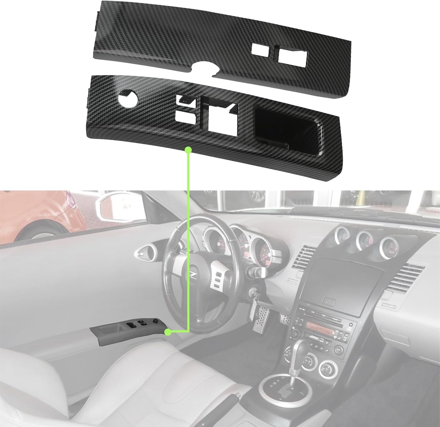 Pair Window Switch Bezel Cover Front Left&Right Side Door Switch Panel Trim Carbon Fiber Compatible with 2003-2005 Nissan 350Z Replaces 80961-CD000 80960-CD000