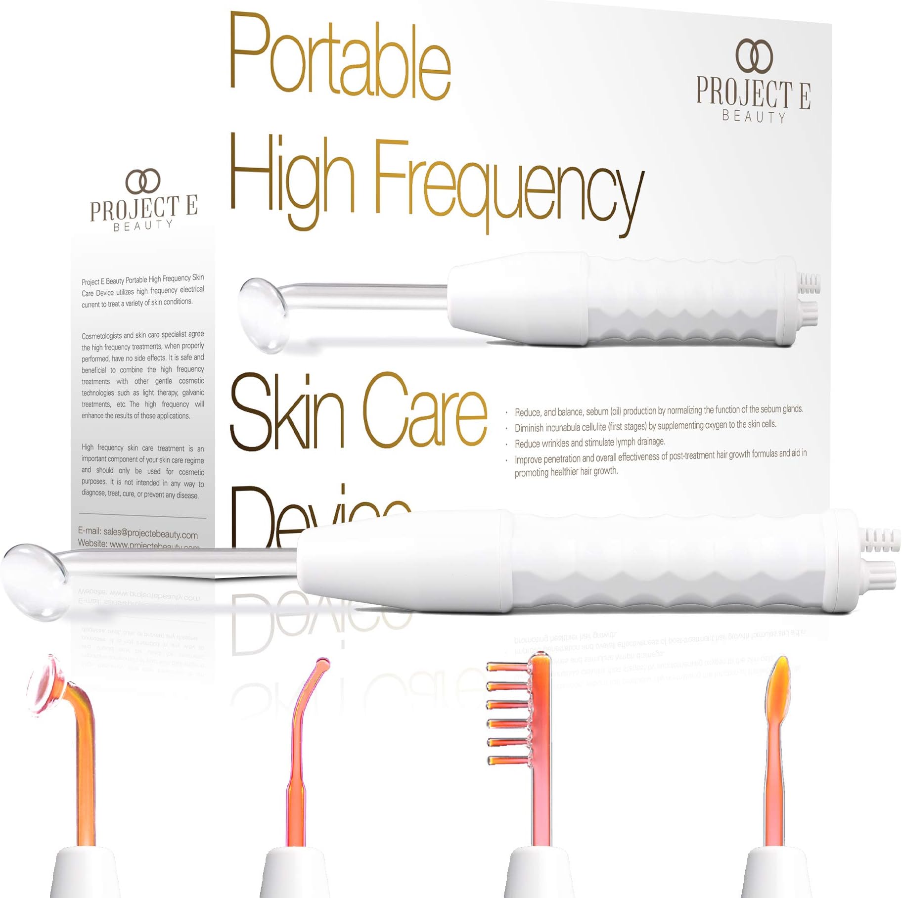 D'arsonval High Frequency Wand Neon Gas | Orange Red Beauty Skin Care Tightening Wrinkles Fine Lines Puffy Eyes Therapy Facial Portable Device