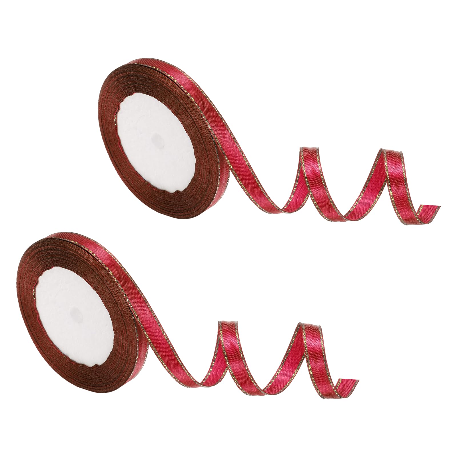 sourcing map 2Roll Satin Ribbon (2/5" x 24 Yards, Wine Red) Double Golden Edge Fabric Ribbons - Elegant & Non-Fading, for Gift Wrapping Bows Making Floral Bouquets Wedding Party Decoration