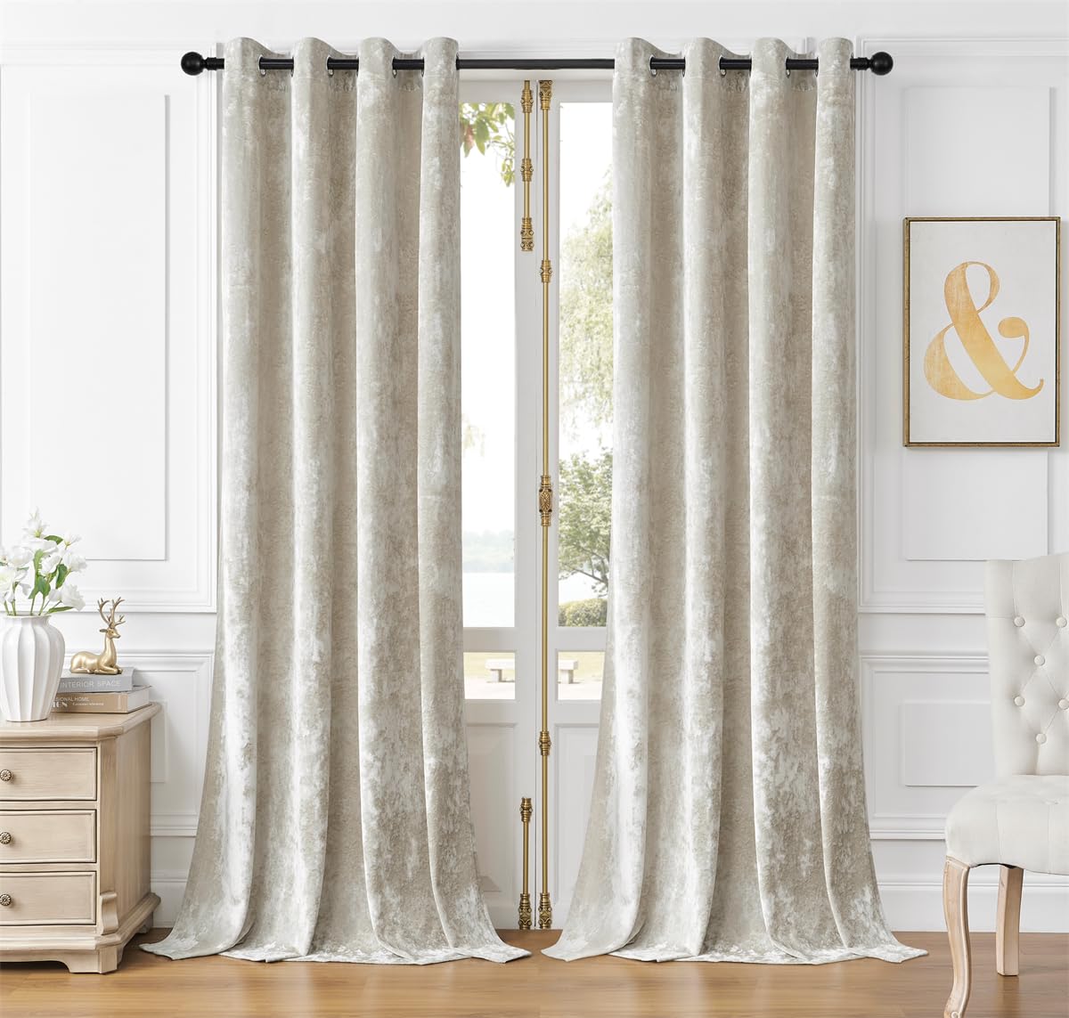 SMILETIME Ivory White Crushed Velvet Curtains 52x90in Luxurious Insulated Velvet Drapes for Bedroom Thicker Velvet Grommet Curtains Light-Filtering