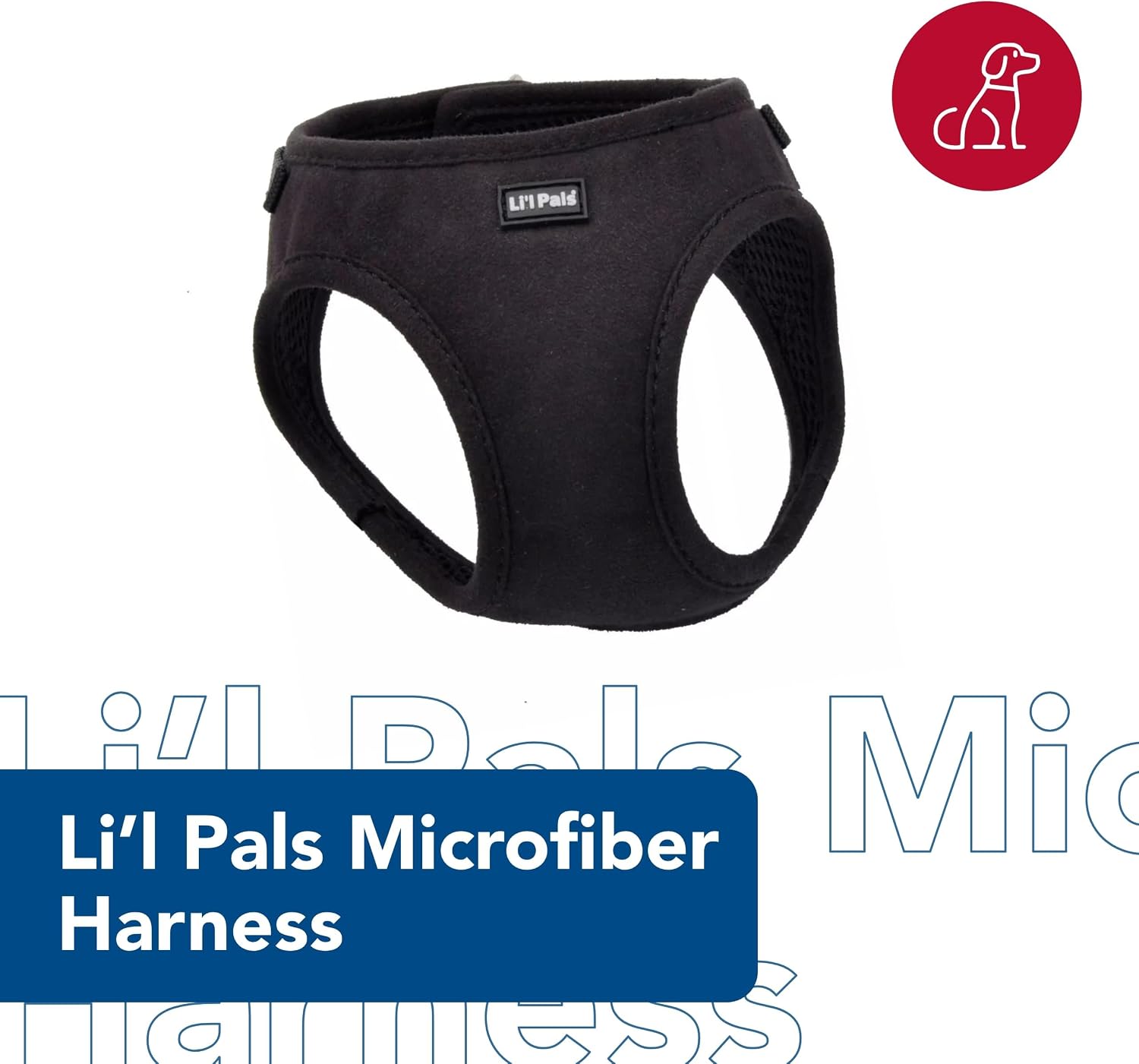 Coastal - Li’l Pals Microfiber Dog Harness - Adjustable, Comfortable Design for Small Dogs - Black - 3/8” x 8"-10"