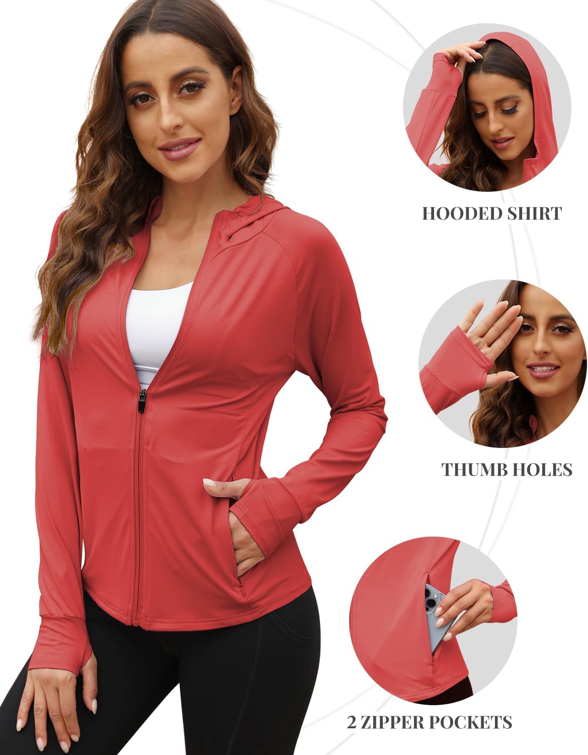 We1Fit Women's UPF 50+ Sun Protection Jacket Hoodie Sun Shirts Hiking Running Athletic Shirt - Image 4