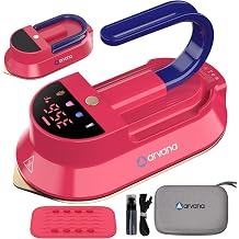 Mini Travel Iron for Clothes - Dual Voltage 100-240V Lightweight Portable Dry Iron with Case, Digital Temp Display, Detachable Handle & Cord, Nonstick Soleplate for Sewing, Quilting, Crafts