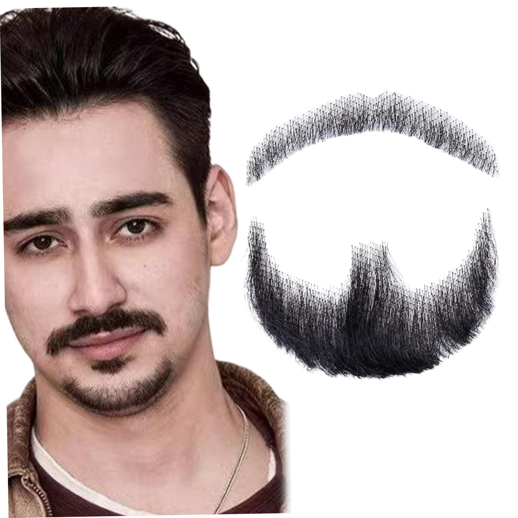 Barba Cabello humano Barba realista Bigote Vello facial invisible Traje de encaje para hombres Vestir Halloween Cosplay Fiesta de disfraces Negro...