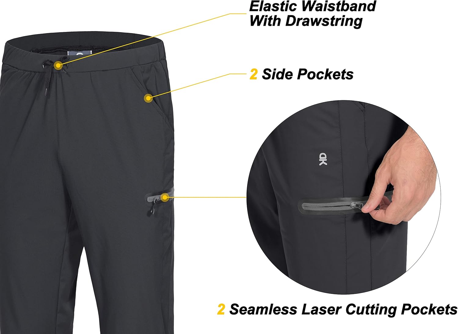 Little Donkey Andy Men's Ultra-Stretch Lightweight Quick Dry Athletic Pants Drawstring Travel Exercise Running Jogging - Image 3