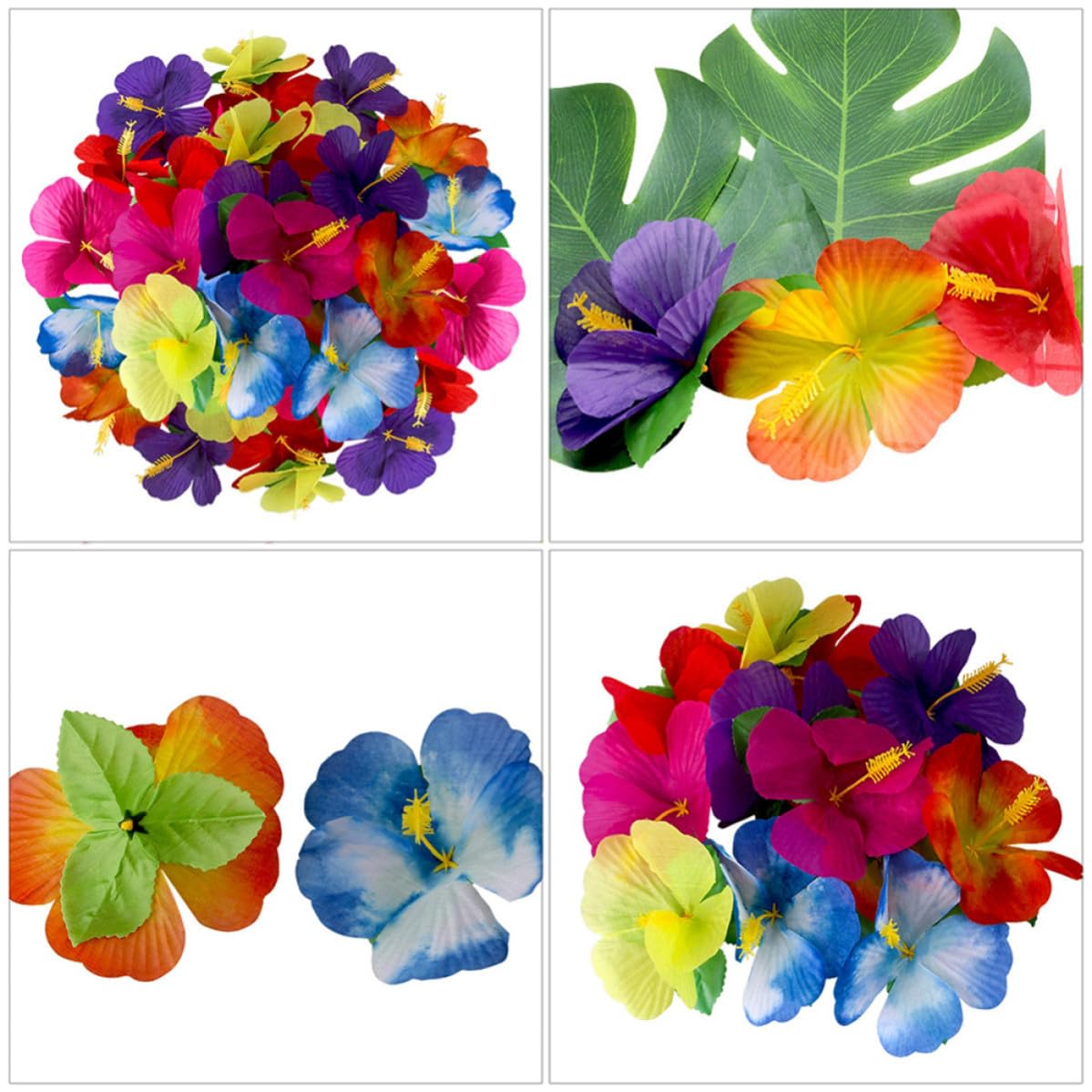 SHERCHPRY 72 Stück Künstliche Hibiskusblüten aus Stoff als Sommerfest Dekoration für Hawaii Party und Fotorequisiten ohne Bewässerung Zufällige Farbe