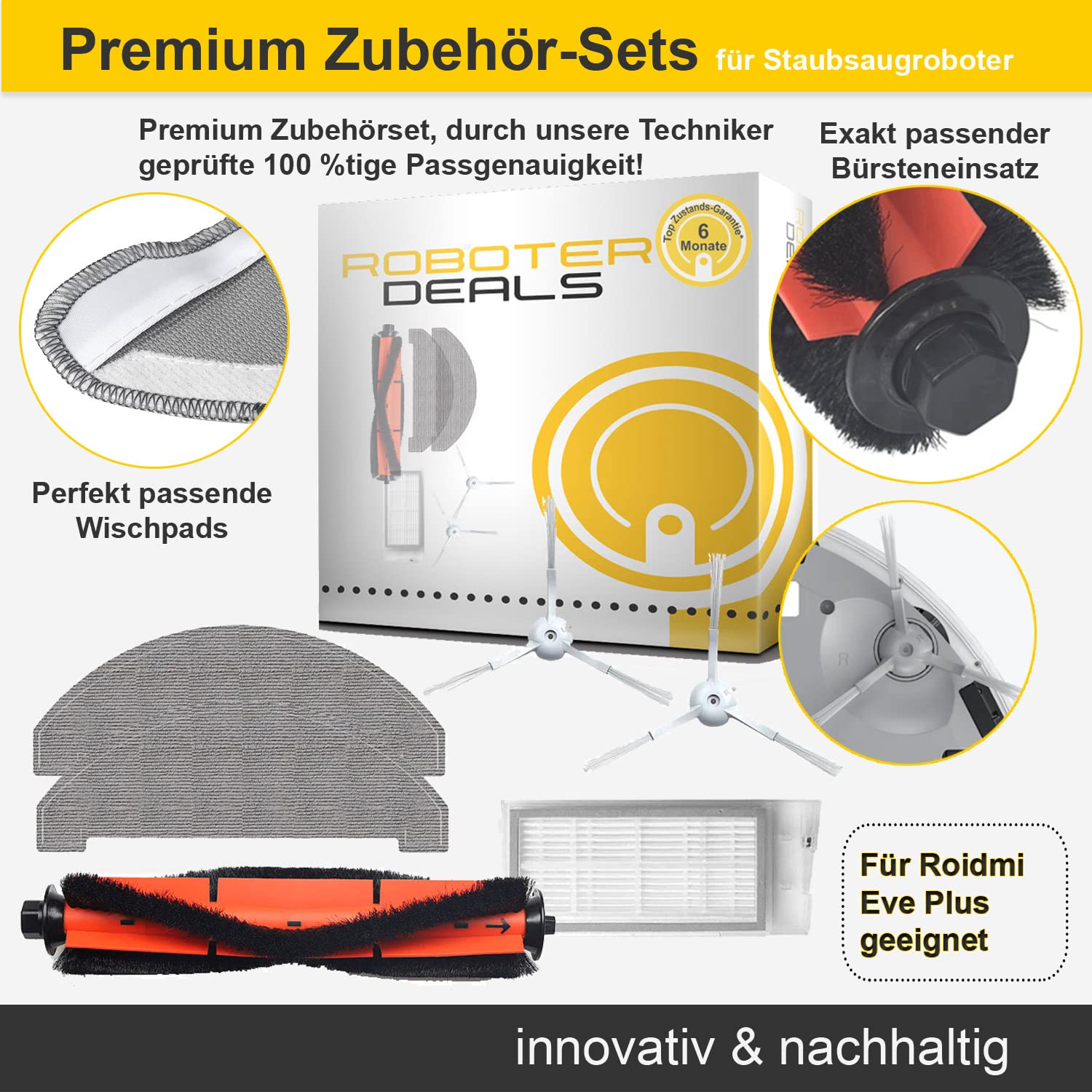 Sillar Ersatzteil-Set Für Roidmi EVE Plus Saugroboter - Bürsten & HEPA Filter