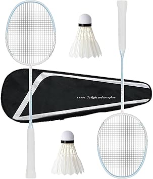 Carbon Fiber Badminton Racket,with 2 Racquet,2 Shuttlecocks,1 Carrying Bag,Ultra-Lightweight Badminton Rackets Balanced Attack and Defense Training Racket Pre-Strung
