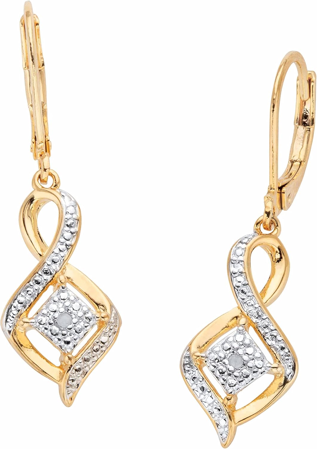 PalmBeach Yellow Gold-plated Genuine Diamond Accent Ribbon Bypass Drop Earrings (35x10mm)