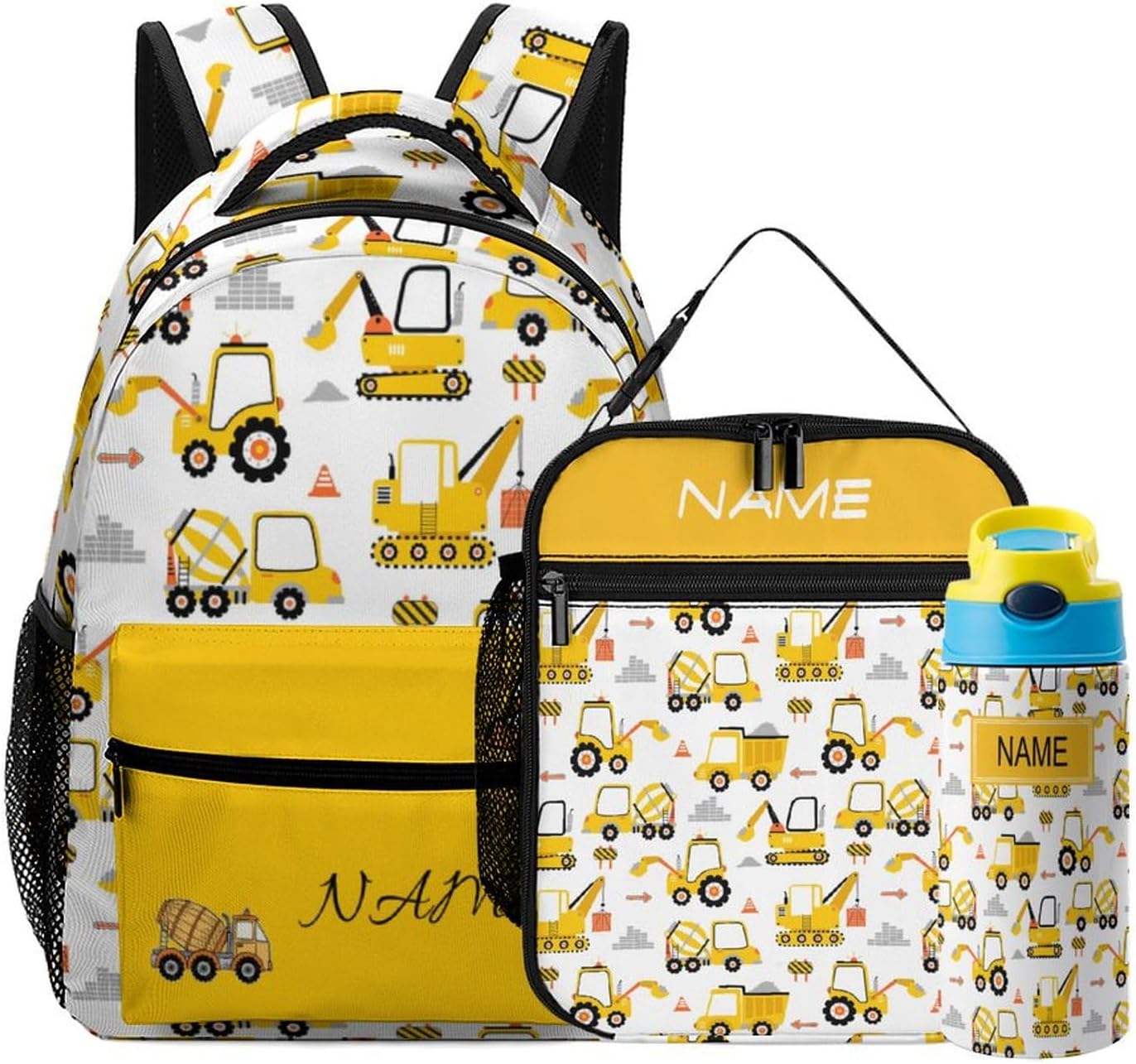 Custom 3 Pcs Cartoon Red Car Kids Backpack Set with Lunch Box Children Water Bottle Personalized Bookbag Add Name Customization School Bag for Kids Teenagers