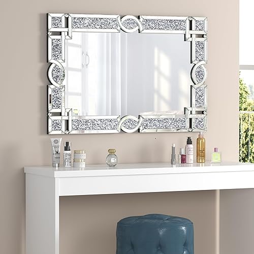 Miniatura 7 de ENENE Espejos de Pared de Diamante Crystal Crush 46.5''x30.5'' Espejos Rectangulares Plateados para Pared Decorativos Espejos de Pared Grandes para