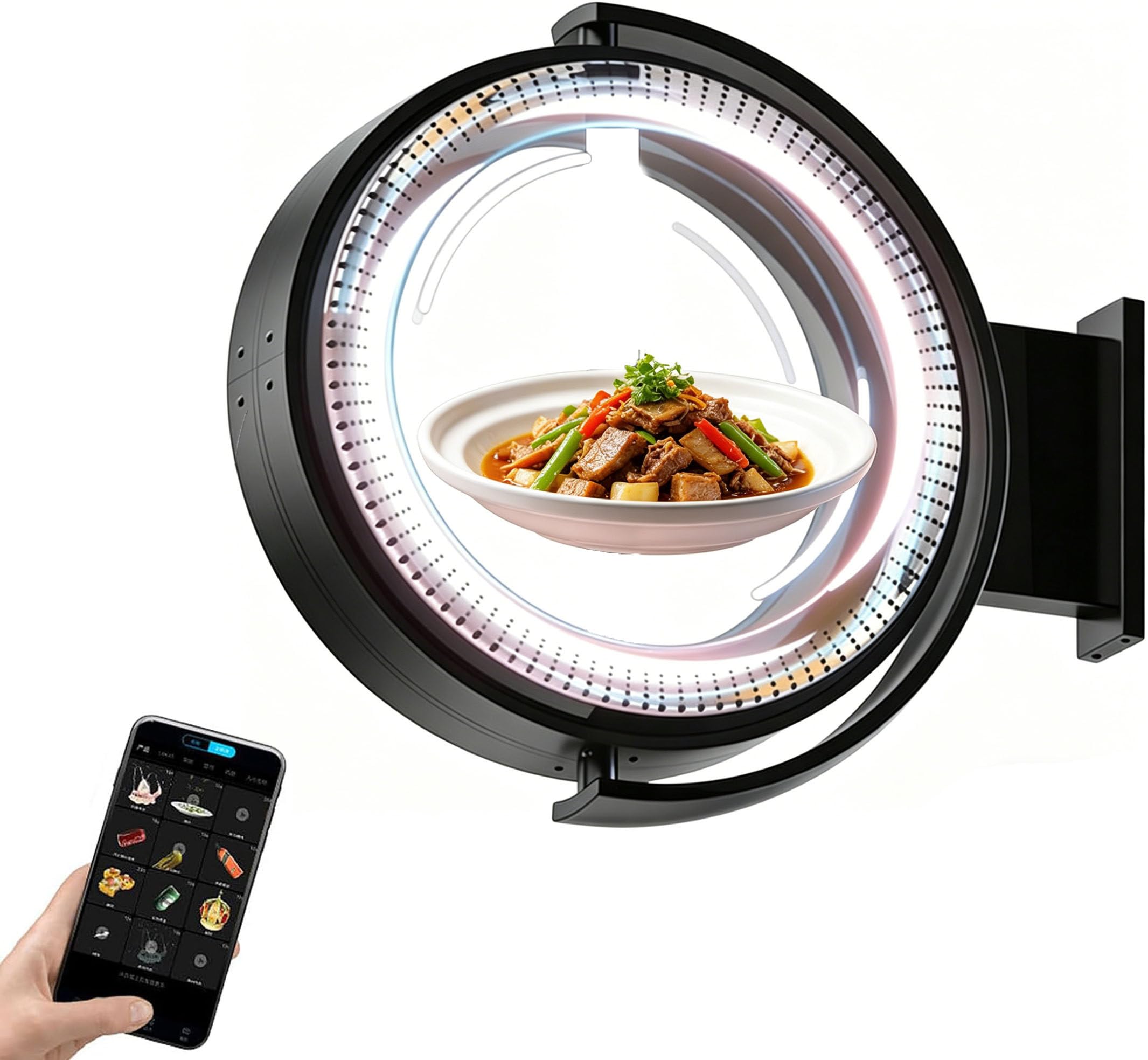 Valla Publicitaria Impermeable,Doppelseitiger 3D Hologramm Leuchtkasten für Werbezwecke,3D Letrero De Caja De Luz Proyectante Redonda LED,para Tiendas,Negocios,Cafés,Salones 70cm