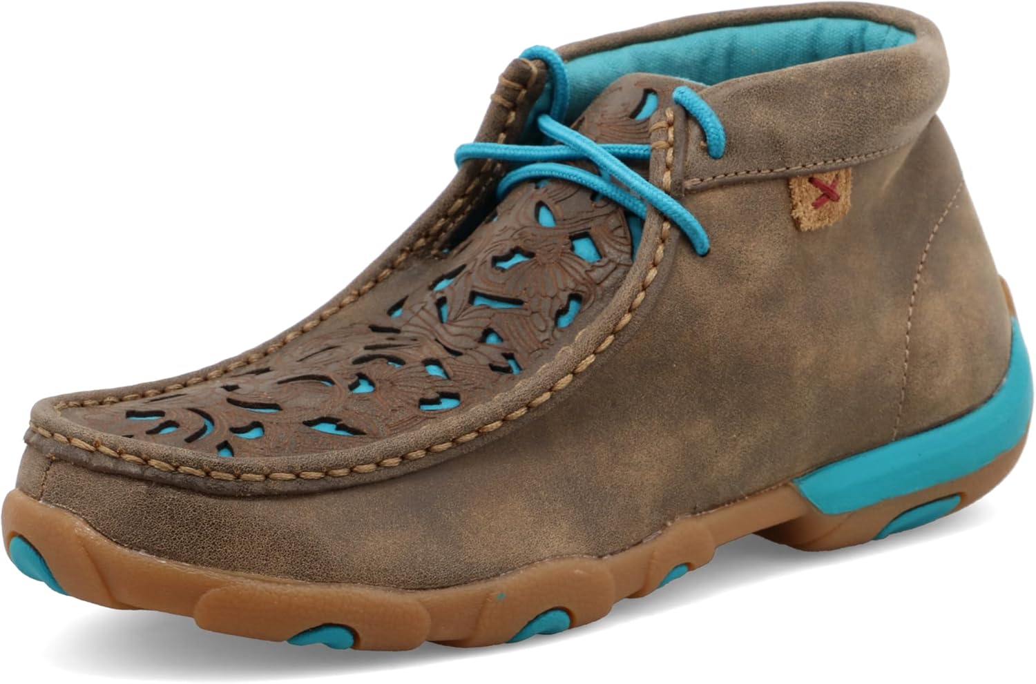 Twisted X Women's Chukka Driving Moc, Moc Toe, Bomber & Turquoise Embroidered Vamp, 8.5 M