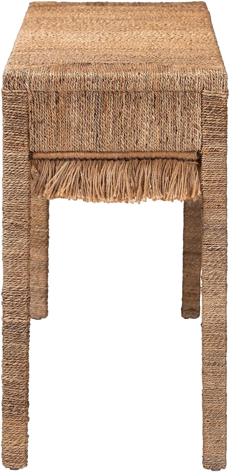 Bali & pari Fiona Handwoven Seagrass Console Table - Coastal Boho Accent Table with Fringe Detailing for Living Room, Entryway, or Hallway