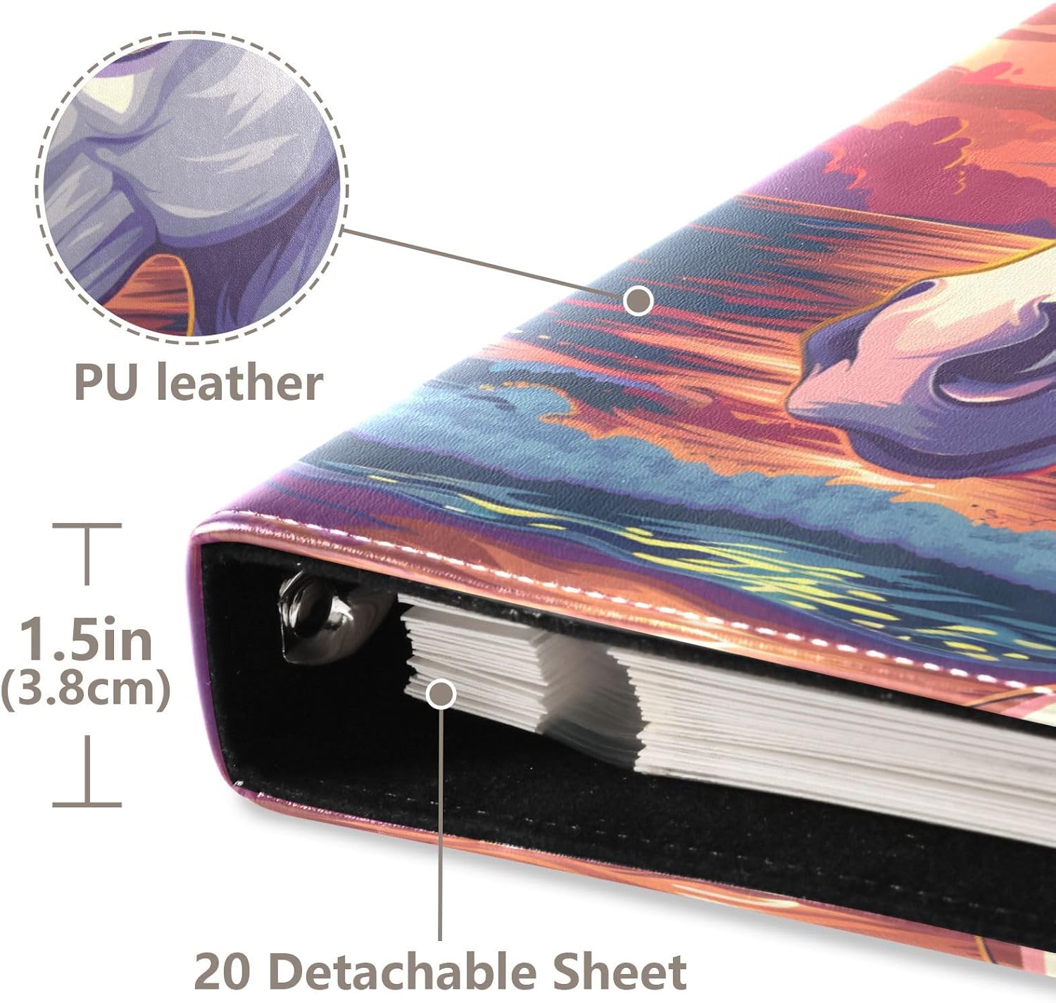 JIPONI Cool Unicorn with Sunglasses Large Photo Album, DIY Leather Cover Scrapbook Albums for 4x6 5x7 6x8 Pictures, Self Adhesive Memory Book for Wedding, Baby, Family