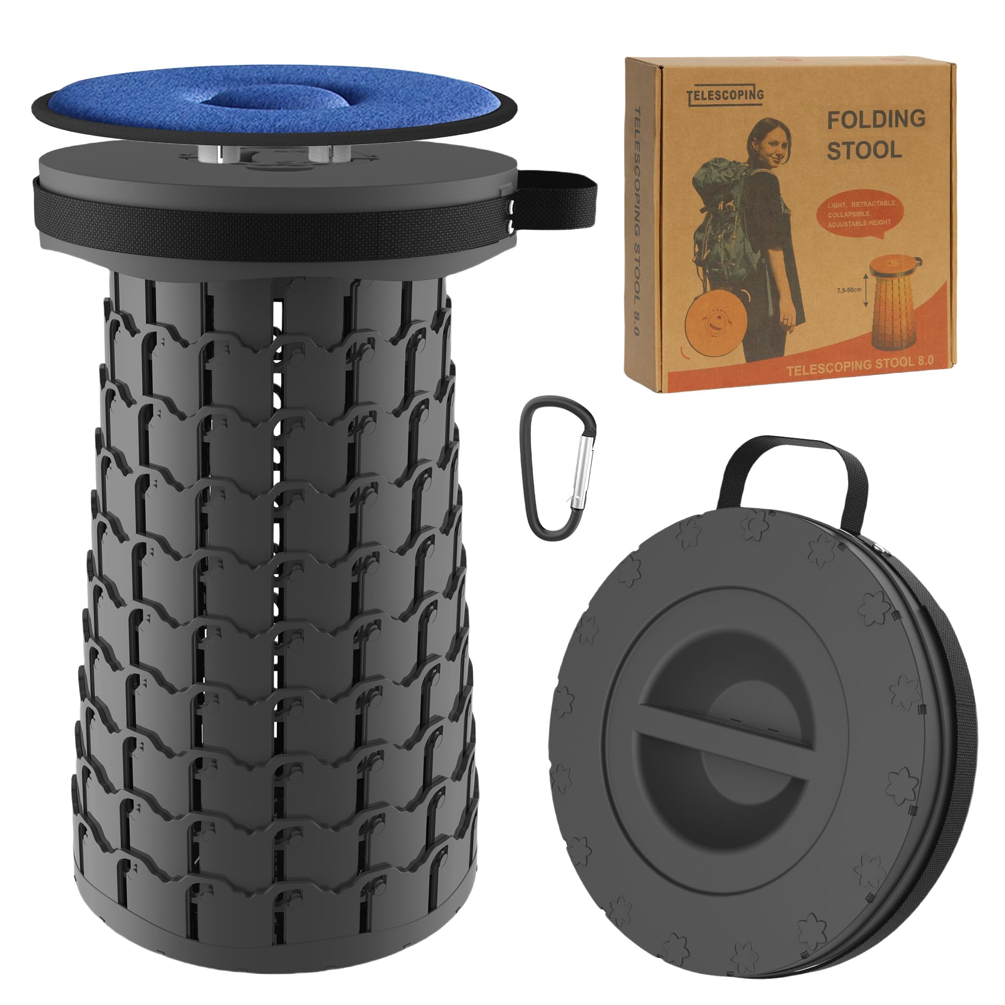 ALEVMOOM XXL Collapsible Stool with Thick Cushion,Taller 19.7" Wider 11.8" Camping Chair More Sturdy Capacity 1000LBS,Portable Telescoping Adjustable