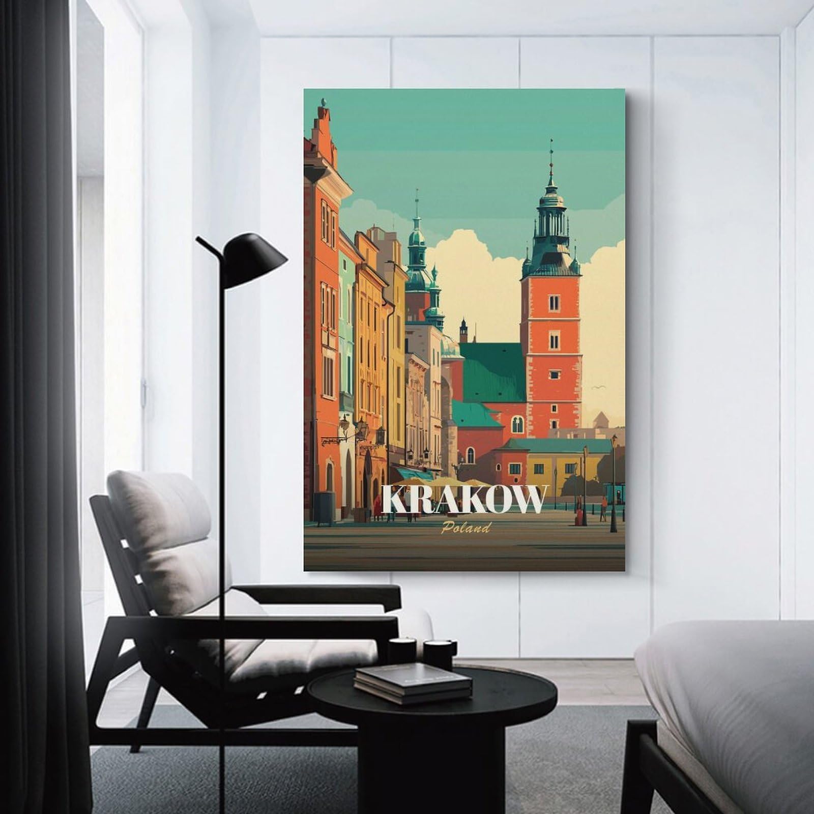 Junmoney Krakow, Poland Cityscape Illustration(2) Canvas Art Print 20x30inch(50x75cm), for Art Walls, Layered Displays Or Homes, Decorative Artwork with Flexible Styling