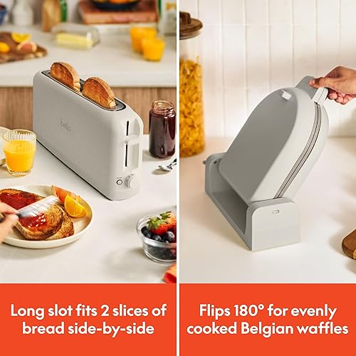 Miniatura 3 de BELLA Tostadora delgada de 2 rebanadas + waflera de cerámica Flip-n-Store, utensilios de cocina para cualquier lugar, plancha de gofres con